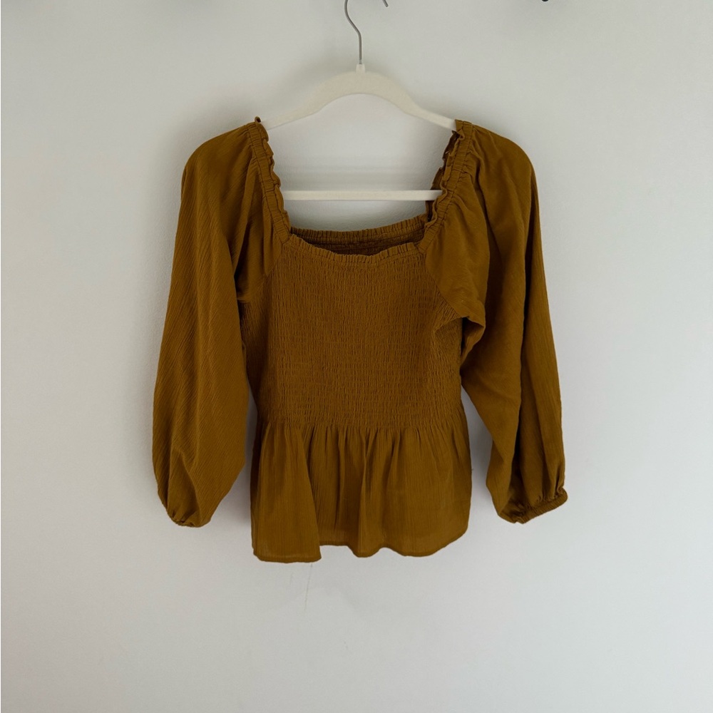 Madewell Women's Mustard Smocked Top